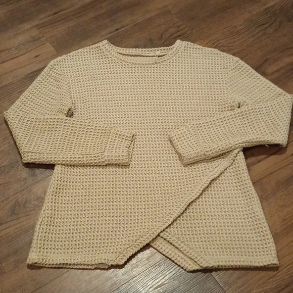 Shades Of Grey By Micah Cohen Tan Waffle Knit Cross Over Sweater Top A30 - Picture 1 of 6